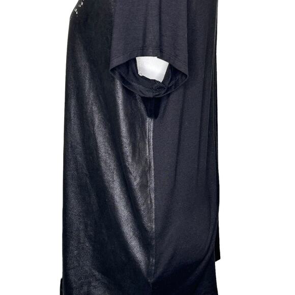 Rock & Republic Faux Leather Mixed Fabric Lazer Cut Short Sleeve Top - Picture 5 of 7